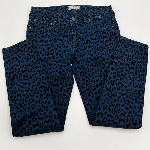 Free People Blue & Black Velvet Animal Print Jeans - Picture 4 of 6